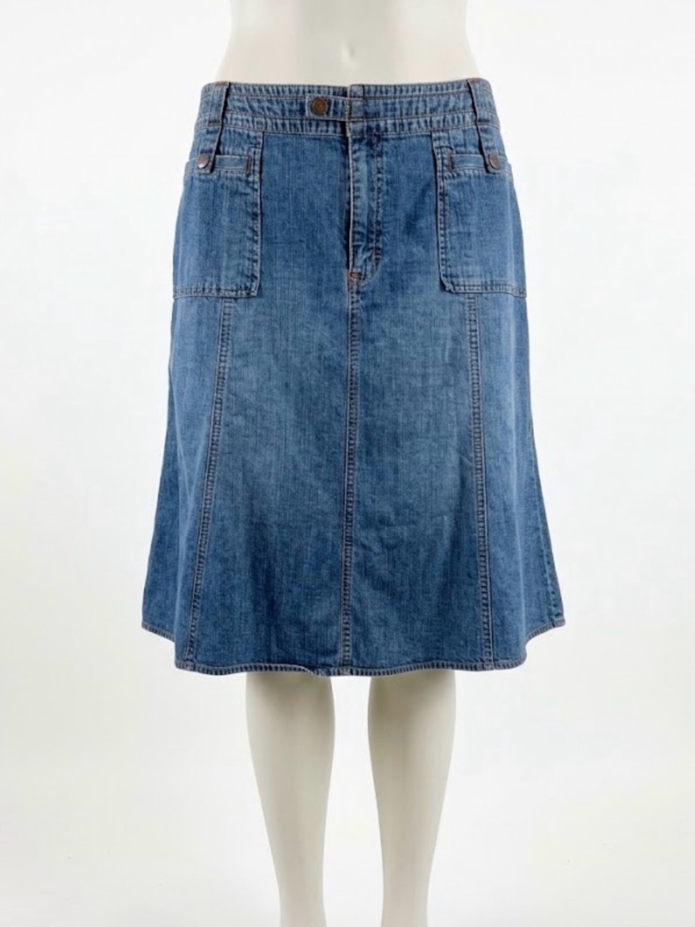 Sigrid Olsen Classic Blue Denim A-Line Jean Skirt Size 12 Cotton Knee Length